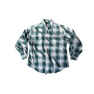 Eddie Bauer McKinley Flannel Shirt Green Plaid heavy vintage Button Up Men's m